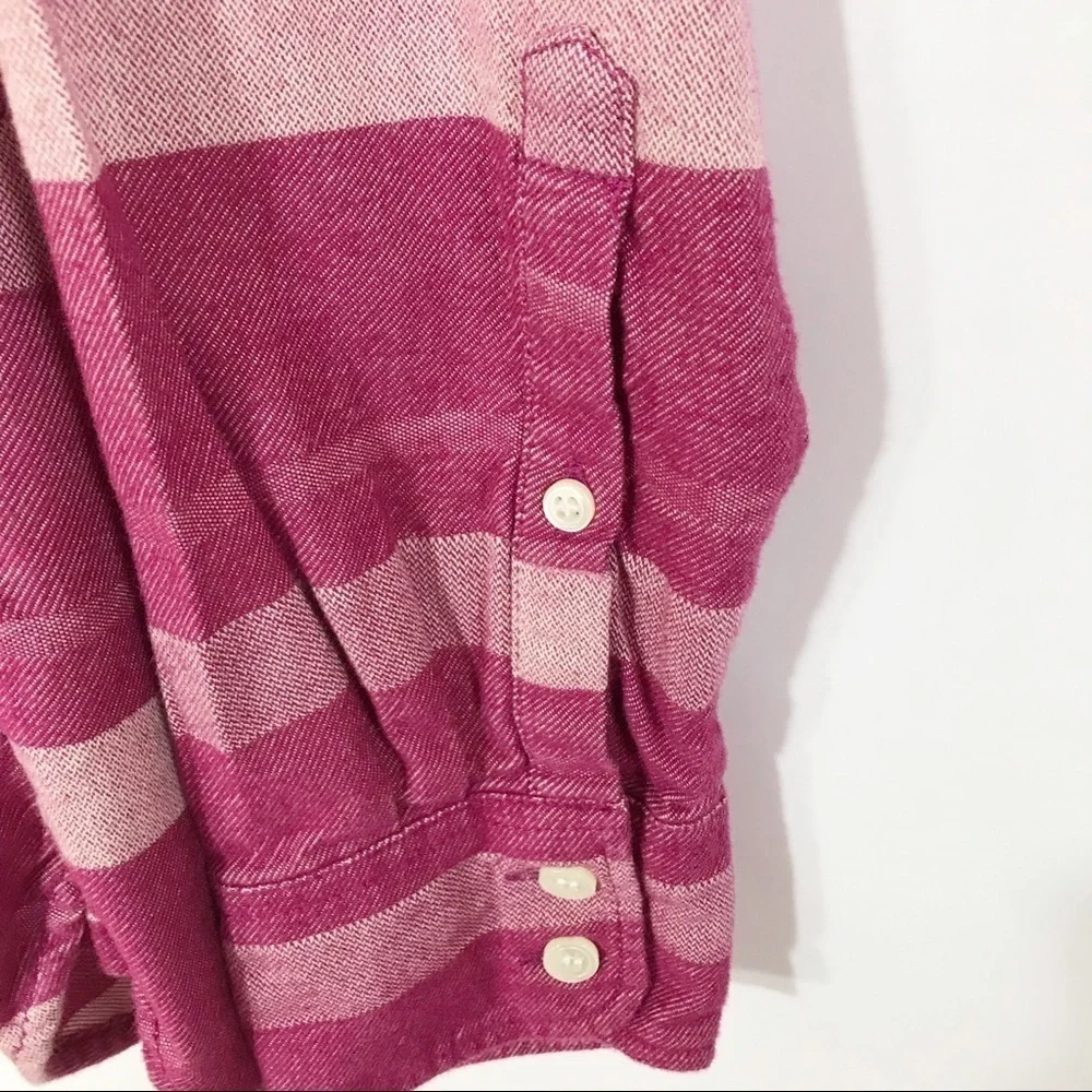 J. Crew Pink Red Striped Heavy Weight Flannel Button Down Shirt Size Small - Picture 4 of 8